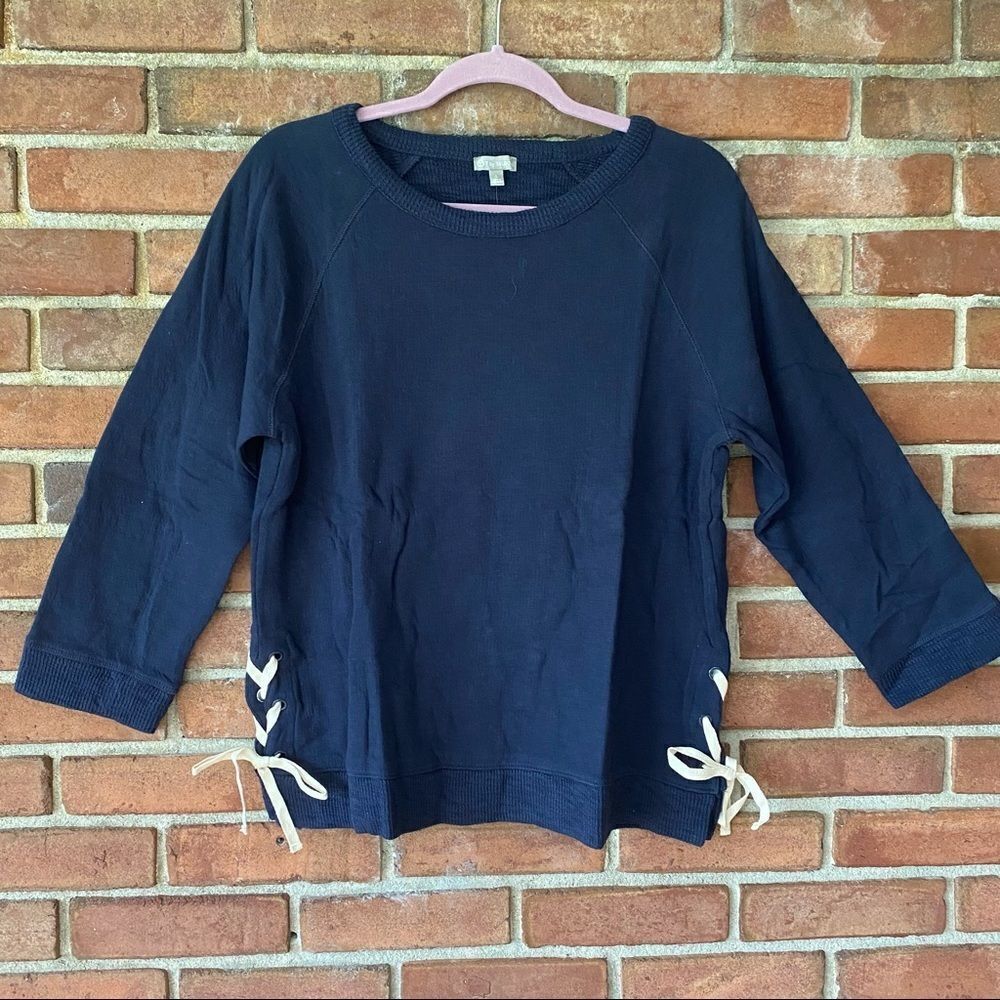 Talbots Indigo Sweatshirt w/ Side Ties 3/4 Sleeves